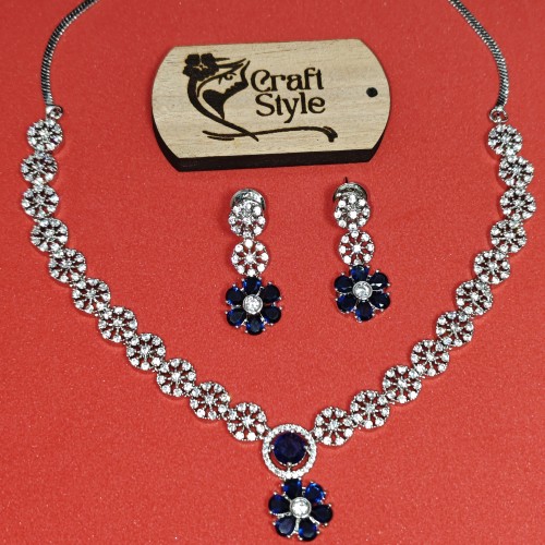 Diamond Cuts Necklace Set/Ex-1-GM9197-10-1650-Blue