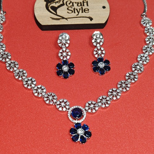 Diamond Cuts Necklace Set/Ex-1-GM9197-10-1650-Blue