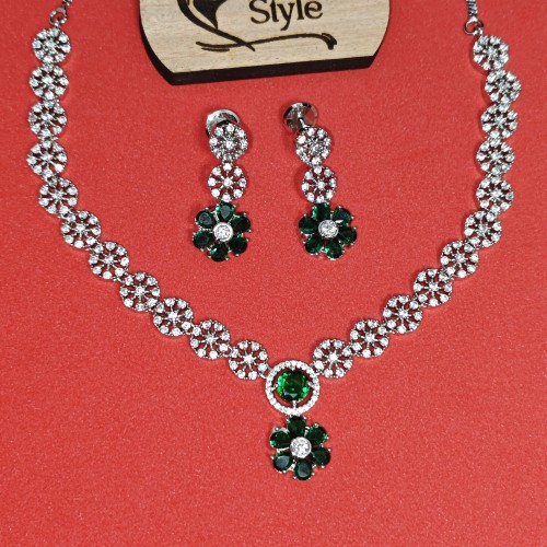 Diamond Cuts Necklace Set/Ex-1-GM9197-10-1650-Green