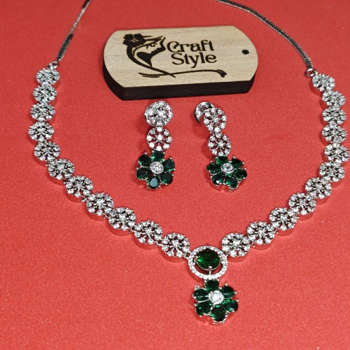 Diamond Cuts Necklace Set/Ex-1-GM9197-10-1650-Green