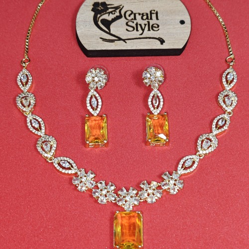 Elegant Diamond-Cuts Necklace Set/Ex-1-H20607-12-1550-Yellow
