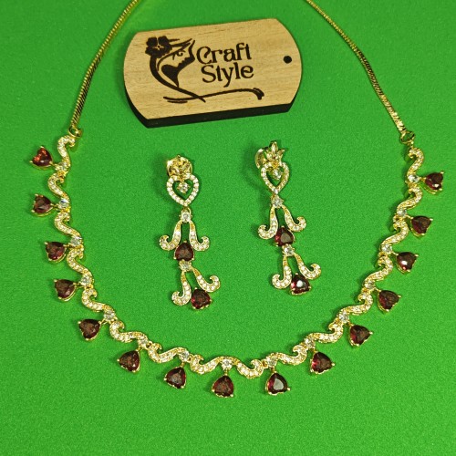 Diamond Cuts Necklace Set/Ex-1-GM9197-11-1790-Ruby