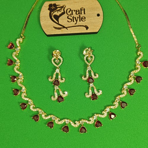 Diamond Cuts Necklace Set/Ex-1-GM9197-11-1790-Ruby