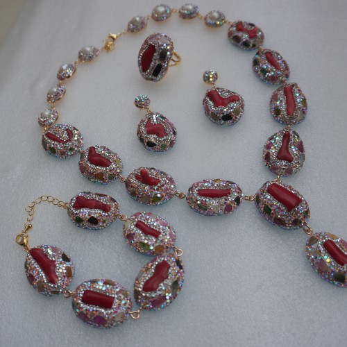 Natural Stone Necklace Set ANG767/6RED