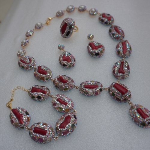 Natural Stone Necklace Set ANG767/6RED