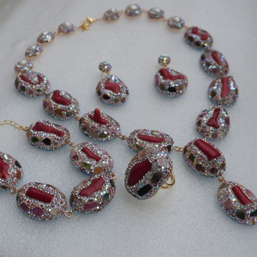 Natural Stone Necklace Set ANG767/6RED