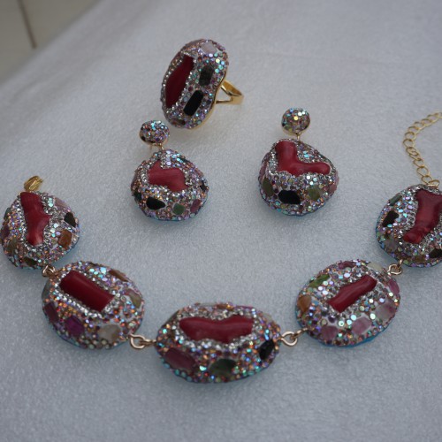 Natural Stone Necklace Set ANG767/6RED