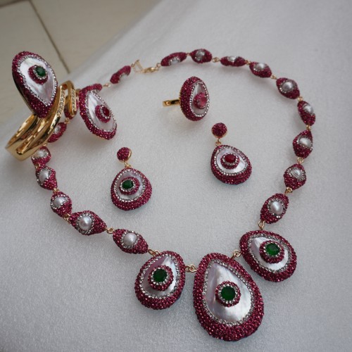 Natural Stone Necklace Set ANG767/6PINK