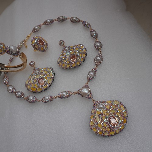 Natural Stone Necklace Set ANG767/6YELLOW