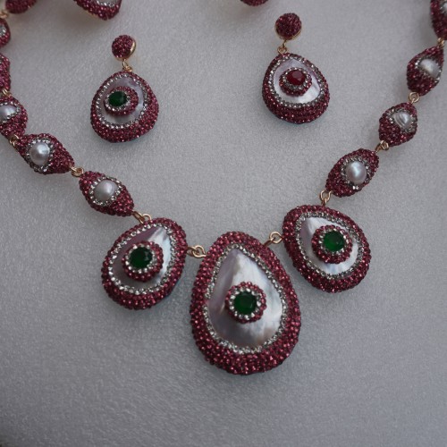 Natural Stone Necklace Set ANG767/6PINK