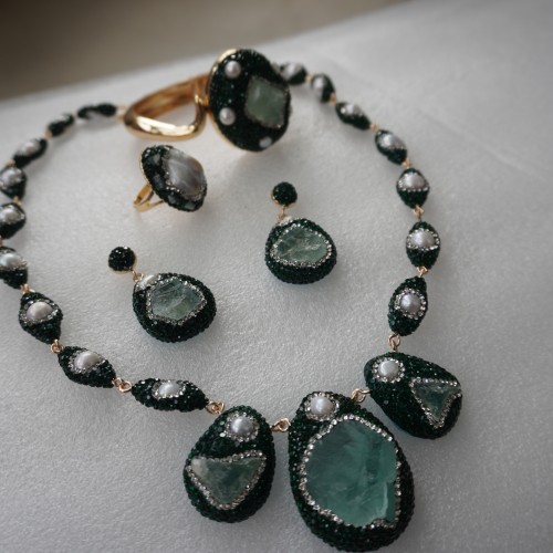 Natural Stone Necklace Set ANG767/6GREEN