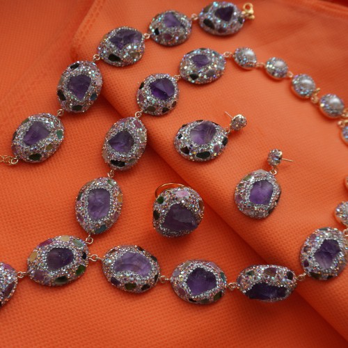 Natural Stone Necklace Set ANG767/6/Lvender