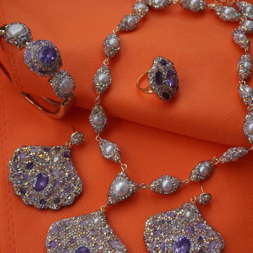 Natural Stone Necklace Set ANG767/6/Lavender2