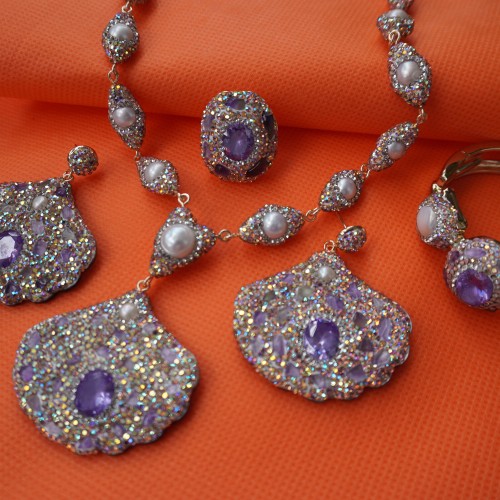 Natural Stone Necklace Set ANG767/6/Lavender2