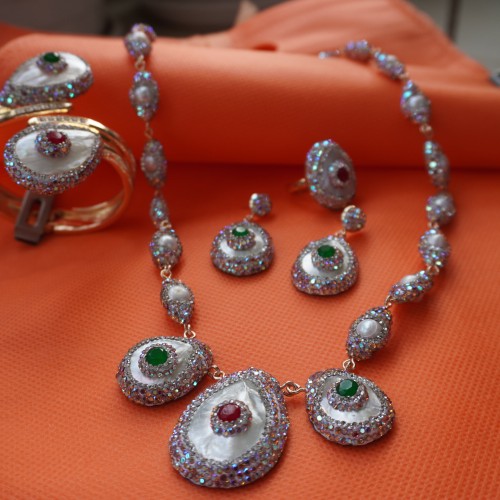 Natural Stone Necklace Set ANG767/6/Ruby