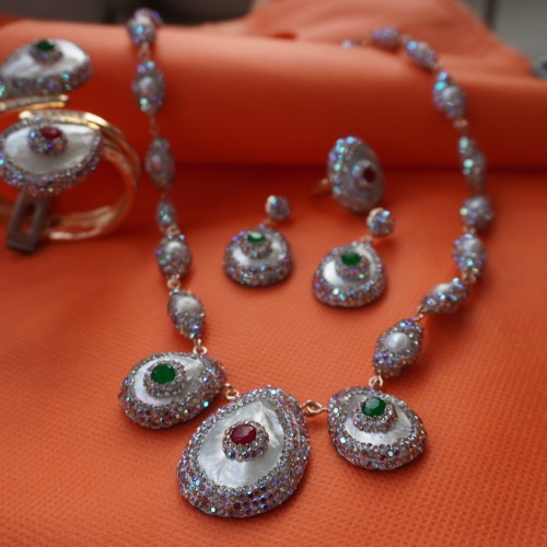 Natural Stone Necklace Set ANG767/6/Ruby