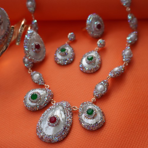 Natural Stone Necklace Set ANG767/6/Ruby