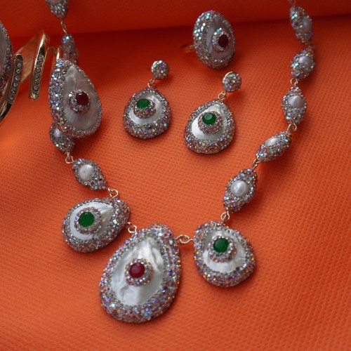 Natural Stone Necklace Set ANG767/6/Ruby