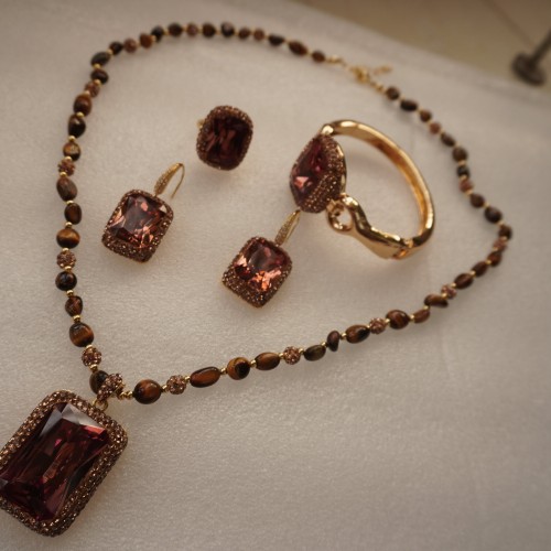 Natural Stone Necklace Set ANG767/7/Coffee