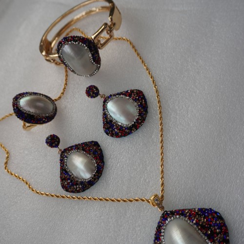 Natural Stone Necklace Set ANG767/7/Blue