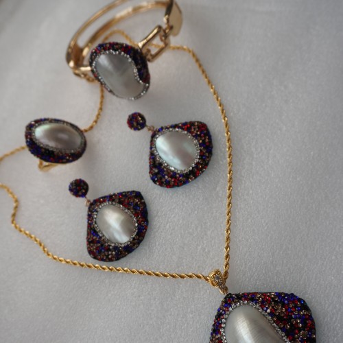 Natural Stone Necklace Set ANG767/7/Blue