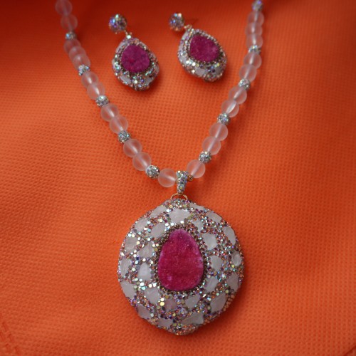 Natural Stone Necklace Set ANG767/7/Pink