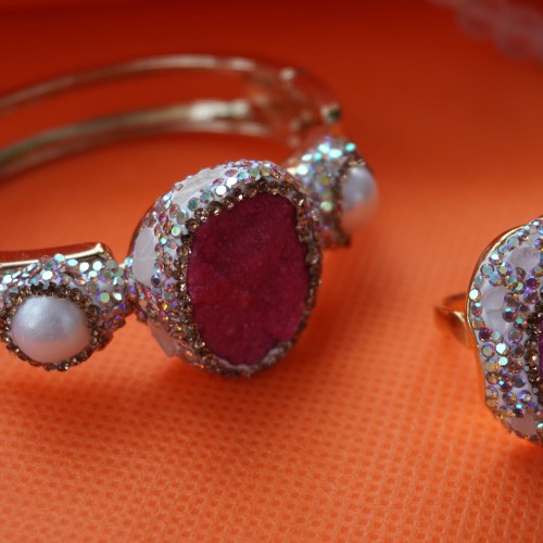 Natural Stone Necklace Set ANG767/7/Pink