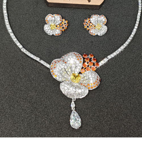 Orange Orchid Diamond Cut Necklace YMC1033/2