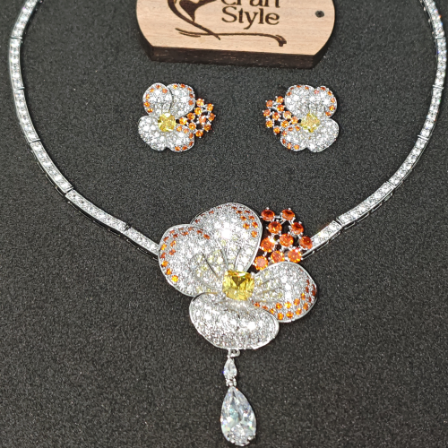 Orange Orchid Diamond Cut Necklace YMC1033/2