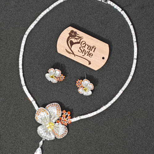 Orange Orchid Diamond Cut Necklace YMC1033/2