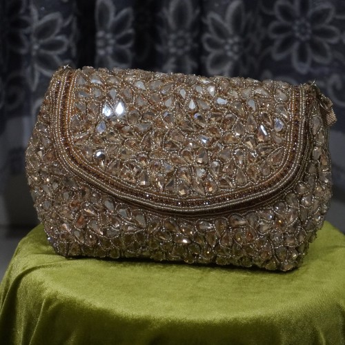 Golden Embellished Party Clutch – Crystal Bead Design LP2162/9