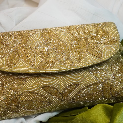Traditional Gold Beaded Clutch – Bridal &amp; Party Handbag LP2165/2