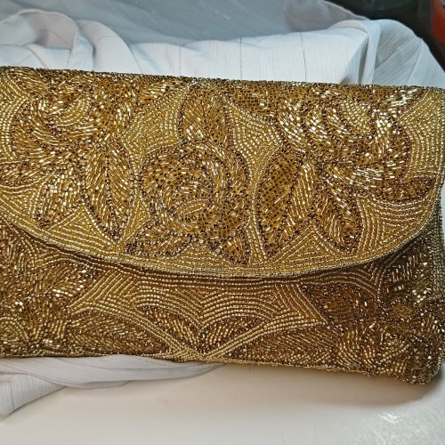 Traditional Gold Beaded Clutch – Bridal &amp; Party Handbag LP2165/2