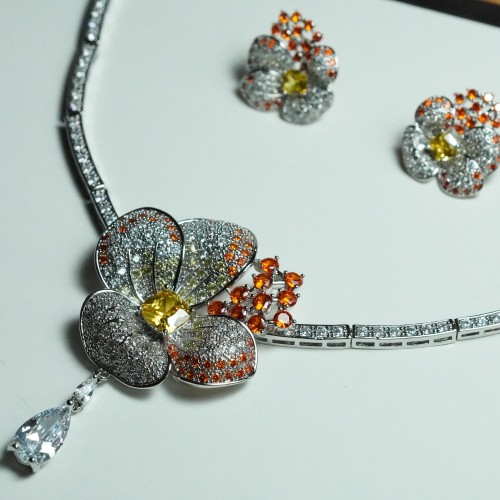 Orange Orchid Diamond Cut Necklace YMC1033/2