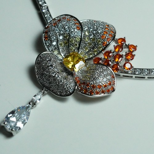 Orange Orchid Diamond Cut Necklace YMC1033/2