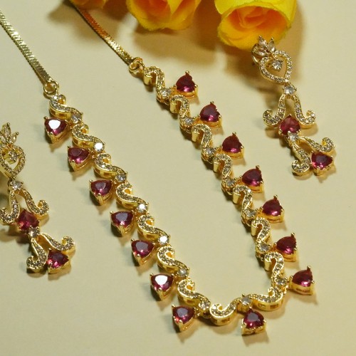Diamond Cuts Necklace Set/Ex-1-GM9197-11-1790-Ruby