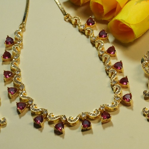 Diamond Cuts Necklace Set/Ex-1-GM9197-11-1790-Ruby