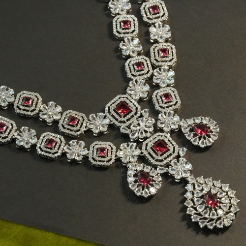 Premium Ruby &amp; Diamond-Cut Double Layer Necklace Set H2541/15