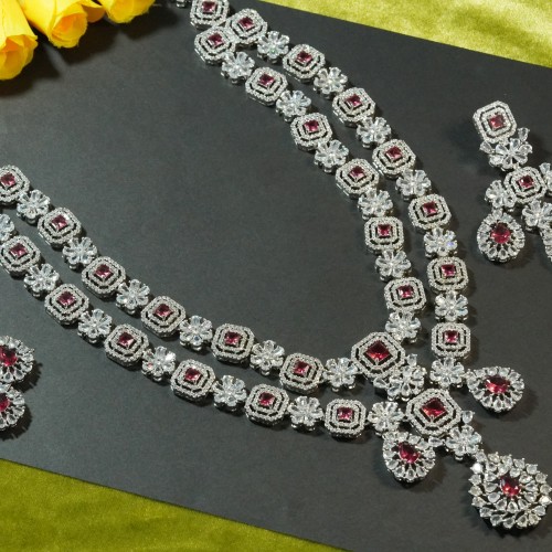 Premium Ruby &amp; Diamond-Cut Double Layer Necklace Set H2541/15