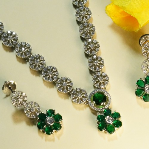Diamond Cuts Necklace Set/Ex-1-GM9197-10-1650-Green