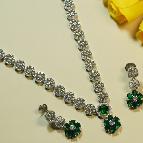 Diamond Cuts Necklace Set/Ex-1-GM9197-10-1650-Green