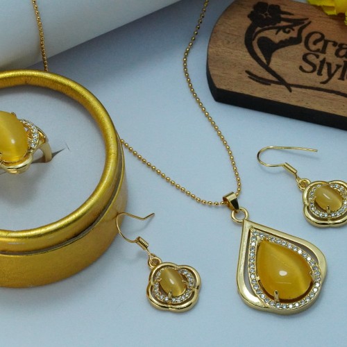 Elegant Floral Yellow Jewelry Set SJF1477/18