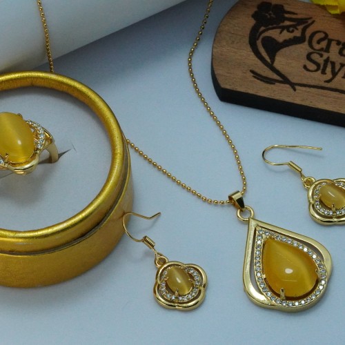 Elegant Floral Yellow Jewelry Set SJF1477/18