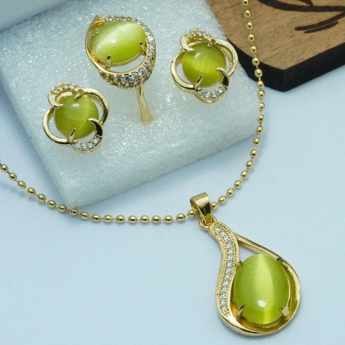 Elegant Leaf Green Locket Jewelry Set SJF1477/12