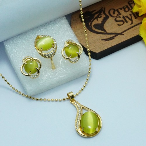 Elegant Leaf Green Locket Jewelry Set SJF1477/12