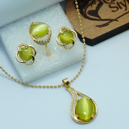 Elegant Leaf Green Locket Jewelry Set SJF1477/12