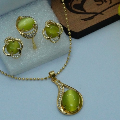 Elegant Leaf Green Locket Jewelry Set SJF1477/12