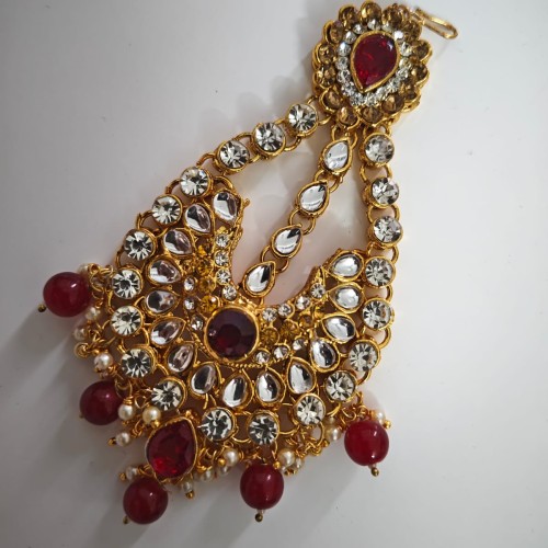 Kundan Stone Jhapta with Pearl Beads/H23467/9Maroon
