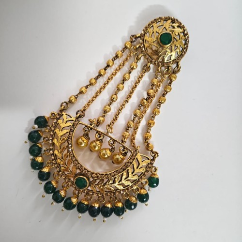 Antique Golden Jhapta with Green Stones/H23467/9