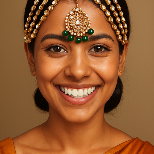 Sita Pati Green Three-Layer Bridal Maang Tikly/H23467/12